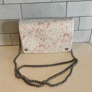 NWOT BCBGeneration Clutch Purse Shoulder Bag Chain Strap White Pink Leather